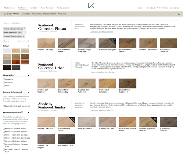 Kentwood Floors website project, screenshot of homepage on small screen